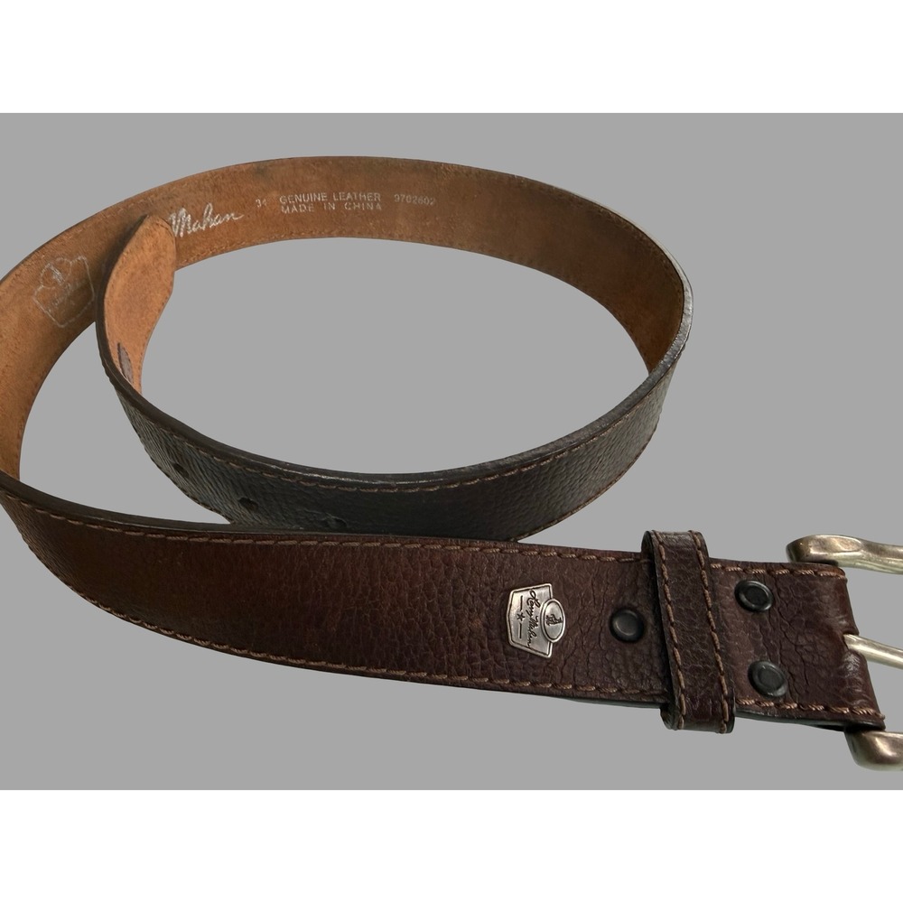 Larry Mahan Brown Genuine Leather Belt Silver Buckle 40"‎ Length Made in China